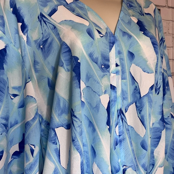 Adrienne Womens Turqoise Feather 1/2 Sleeve V Neck Knot Front Blouse Top Medium - Picture 3 of 6